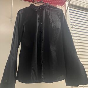 SISLEY button down black shirt with trumpet sleeves